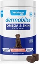 Vetnique Dermabliss Omega & Skin Health Fish Oil for Dogs Soft Chews Healthy Skin & Coat for Dogs with Biotin & DHA - Hickory Salmon Dog Treats (120 Count Chews)
