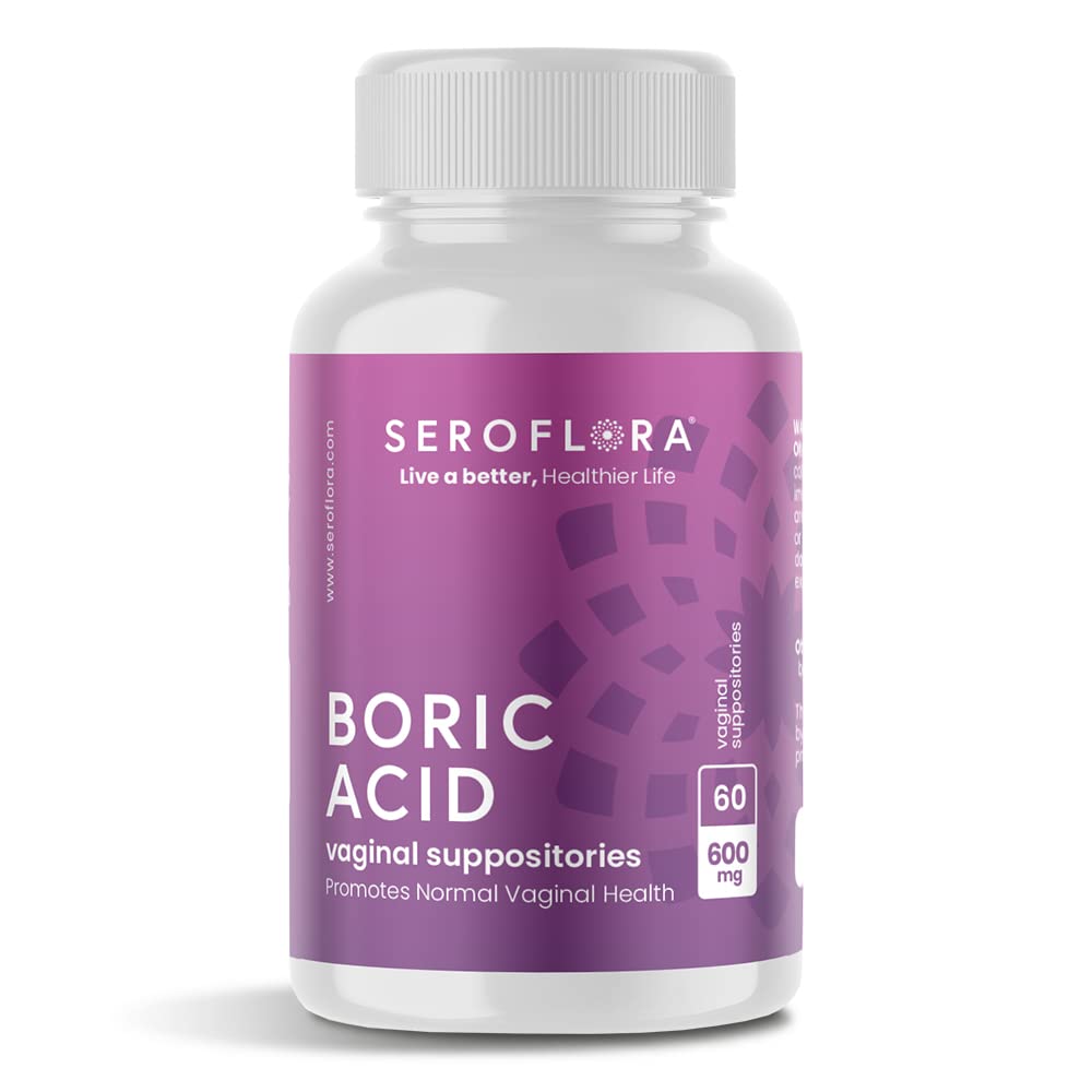 Seroflora Boric Acid 600mg Feminine Capsules, Feminine pH Support, Intimate Freshness for Women, Fast-Dissolving Capsules (60 Count)