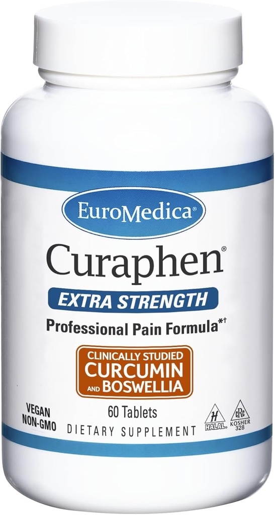 EuroMedica Curaphen Extra Strength - 60 Tablets - Επαγγελματική Φόρμουλα - Poent Curcumin & Boswellia με DLPA & Nattokinase - Εξαιρετικά Απορροφήσιμες - 60 Υπηρεσίες