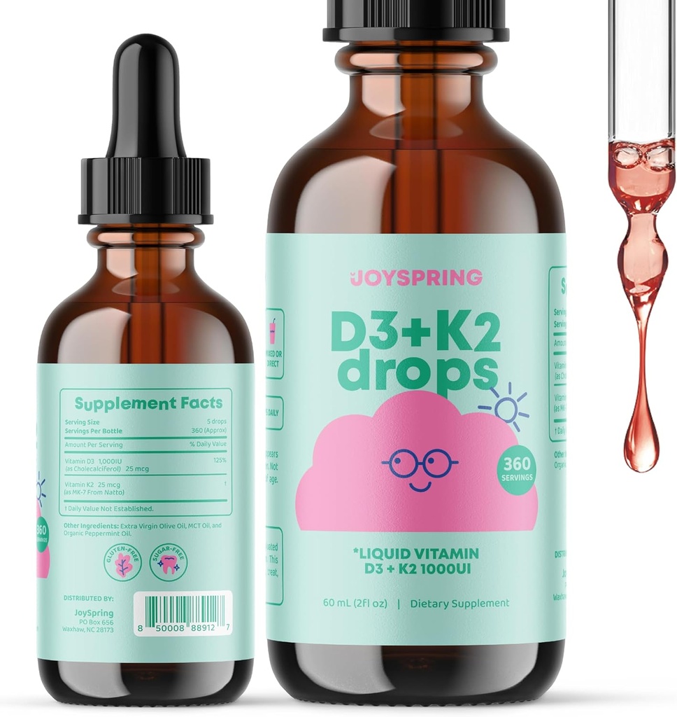 JoySpring Vitamin D σταγόνες για Toddlers για την υποστήριξη της ανάπτυξης, των οστών, και της ανοσοποιητικής υγείας, Kids Zinc συμπληρώματα - Elderberry με ψευδάργυρο Liquid και Daily Complex Β βιταμίνες με βιταμίνη B2, B6, B12, και B5