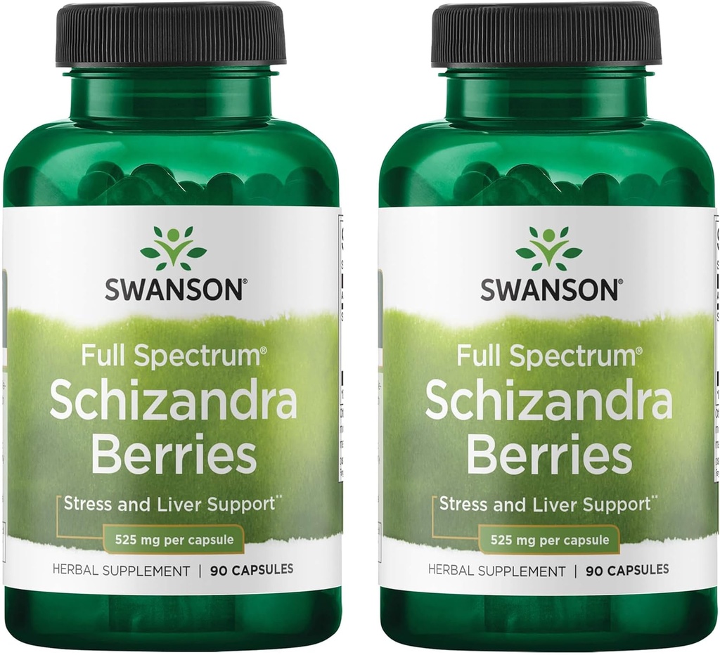 Swanson Full Spectrum Schizandra μούρες - Βότανο συμπλήρωμα που προωθεί το στρες Υποστήριξη & ηπατική υγεία - Βοηθά εύκολο σώμα και μυαλό w/Φυσικά συστατικά - (90 κάψουλες, 525mg έκαστο) (2 Pack)