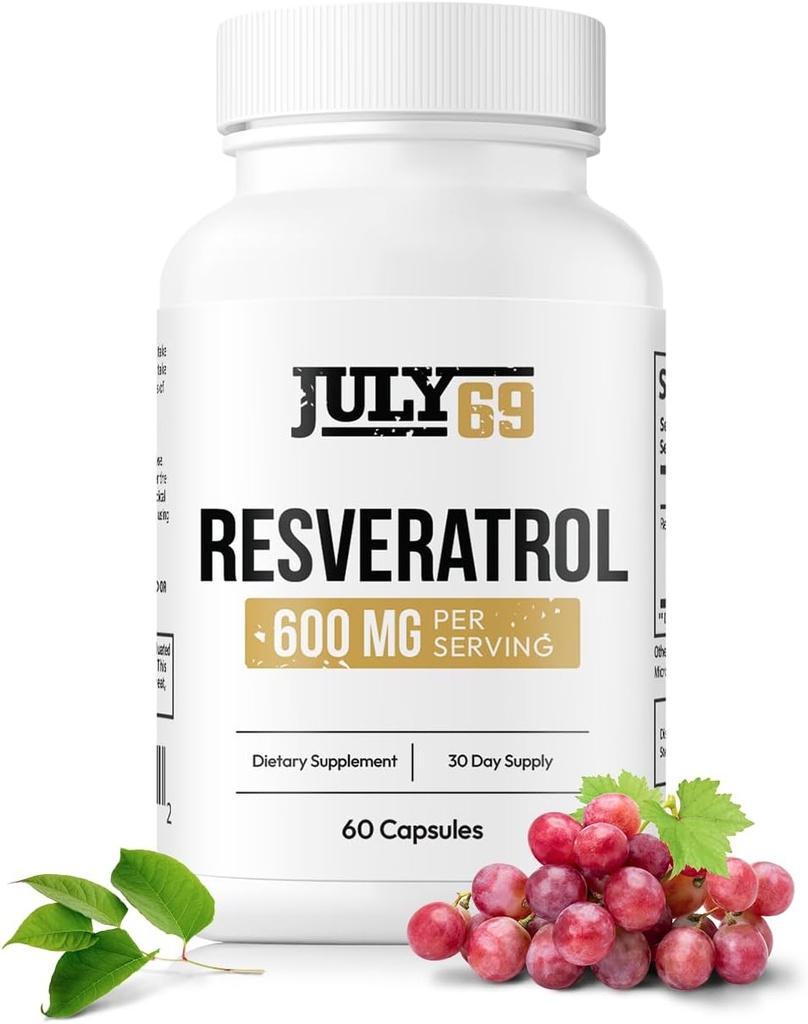 Resveratrol Κάψουλες 600mg ανά Σερβίρισμα, Ισχυρό Αντιοξειδωτικό Συμπλήρωμα Διατροφής Κάψουλες, 60 Κάψουλες σε 1 Φιάλη, Κατασκευασμένο στις ΗΠΑ