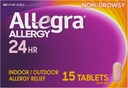 Allegra Ενηλίκων 24HR Μη- Νυσταλγικό Αντιισταμινικό, 15 δισκία, ταχείας δράσης Αλλεργία Συμπτώματα Ανακούφιση, 180 mg