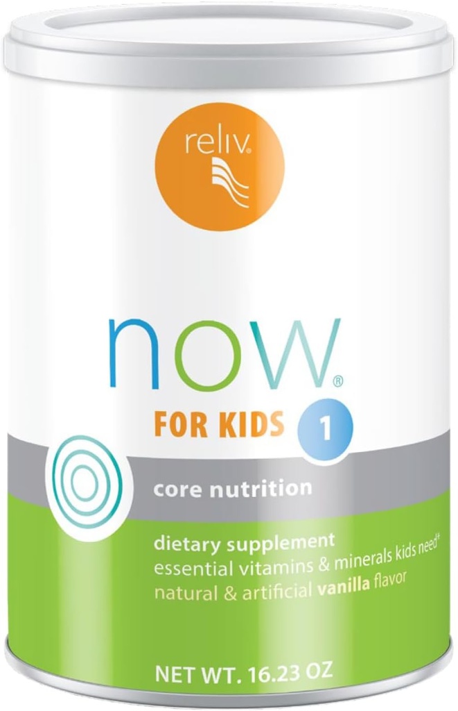 RELIV Now for Kids 1 Vanilla - Lower-Sugar Nutritional Shake with Vitamins, Minerals & Plant-Based Protein for Growth & Development, 30 Servings