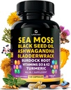 Sea Moss Κάψουλες – 17-σε-1 ανάμειξη με μαύρο σπορέλαιο Ashwagandha Bladderwrack Burdock Root Turmeric Vitamin D3 K2 C για την καθημερινή ευεξία – Multimineral Supplement for Men & Women – 120 Count