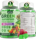 Super Greens Gummies, Greens Superfood Powder Alternative w/Spirulina, Chlorella, Prebiotic Fiber, Probiotic, Fruit Veggie, Daily Greens Lefric for Digestive & Gut Health, Immunity, Focus, 60 Cts