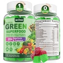 Super Greens Gummies, Greens Superfood Powder Alternative w/Spirulina, Chlorella, Prebiotic Fiber, Probiotic, Fruit Veggie, Daily Greens Lefric for Digestive & Gut Health, Immunity, Focus, 60 Cts