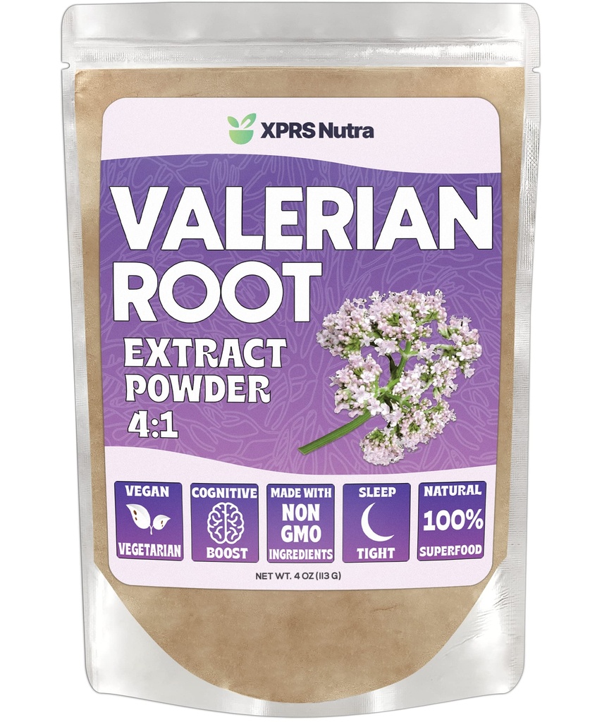 XPRS Nutra Valerian Root Extract Powder 4:1 - Premium Valerian Root Powder for Cognition - Vegan Friendly Herbal Sleep Assist (4 Ουγγιά)