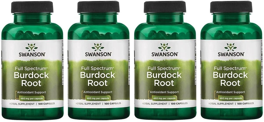 Swanson Burdock Root Kidney '&' Liver Support - Detox Skin Helps Remove Toxins From The Body - Support Well Being And Healthy Immune System - Συμπλήρωμα αντιοξειδωτικών βοτάνων (460 mg 100 Κάψουλες) 4 Pack