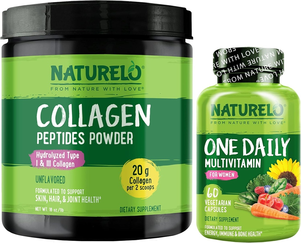 NATURELO Μία καθημερινή πολυβιταμίνη γυναικών, 60 Count Collagen Peptide Powder, 45 εξυπηρετήσεις