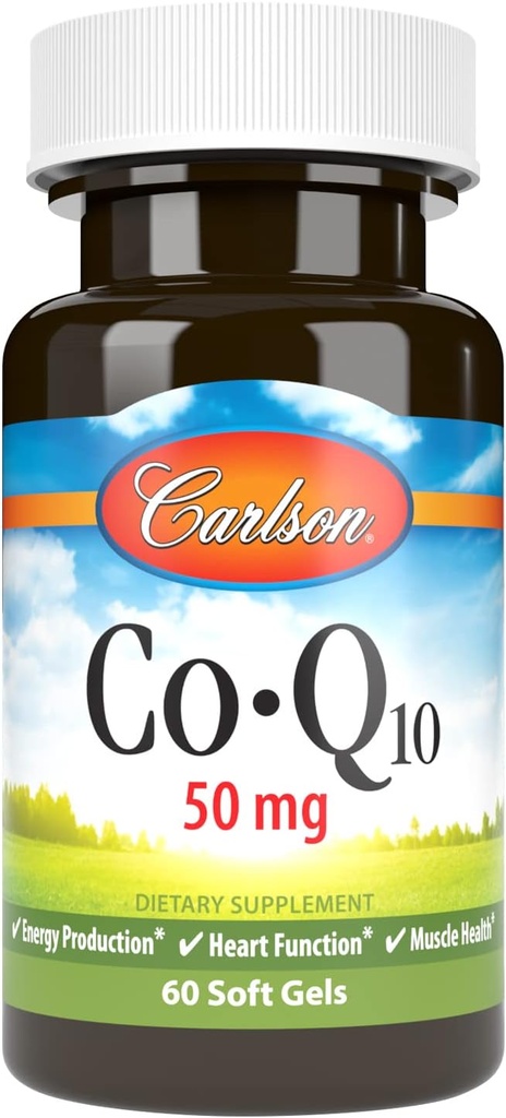 Carlson - Co-Q10, Co-Enzyme Q10, 50 mg, Energy Production & Heart Function, 60 Softgels