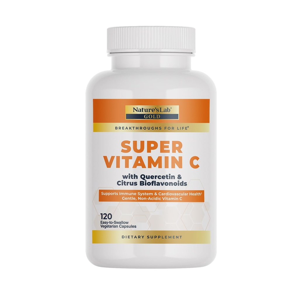 Εργαστήριο της φύσης Gold Super Vitamin C 1000mg – Υποστήριξη ανοσοποιητικού συστήματος – Περιέχει Bioflavonoids Complex & Quercetin – Μη Αcidic, Μη ΓΤΟ, Χωρίς γλουτένη, Vegan – 120 Κάψουλες (2 Μήνες Προσφορά)