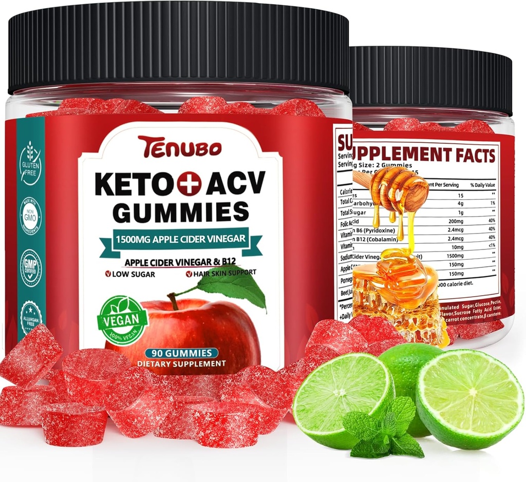 (2 Pack) 90 Count Keto ACV Gummies Formula με 1500MG 180 Count Keto ACV Gummies, Keto Συμπλήρωμα διατροφής για γυναίκες άνδρες - χαμηλή ζάχαρη & χωρίς γλουτένη
