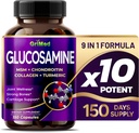 Grimed Glucosamine 12.000mg - X12 Power with MSM, Chondroitin, Collagen, Turmeric for Joint Wellness, Strong Bones, Cartilage Support - USA Made & Tested