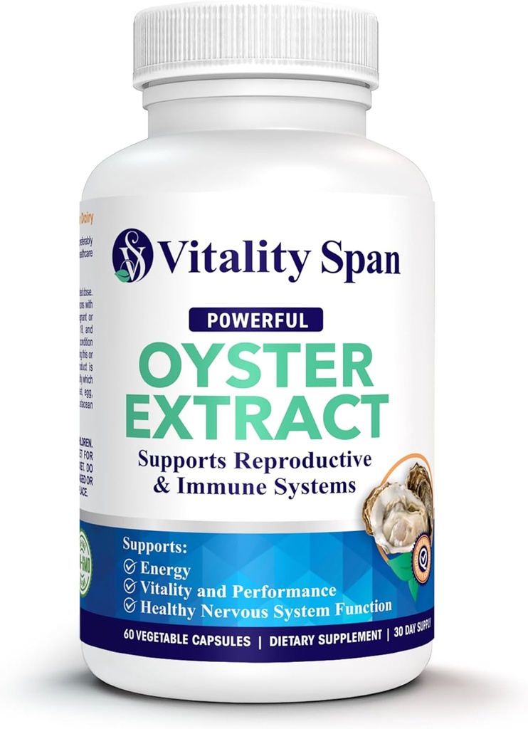 Εκχύλισμα Oyster - Καθαρό, εξαιρετικά συμπυκνωμένο συμπλήρωμα για άνδρες και γυναίκες – Υποστηρίζει την ενέργεια & ανοσοκαταστολή; Ψευδάργυρος, ταυρίνη, αμινοξέα, και βιταμίνες, 500 mg, 60 κάψουλες Veg, Made in USA