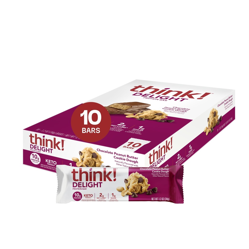 Σκέψου! Απολαυστικό, Keto Protein Bars, Healthy Low Carb, Gluten Free Snack - Σοκολάτα Φυστικοβούτυρο Cookie Dough, 10 Count (Packaging May Vary)