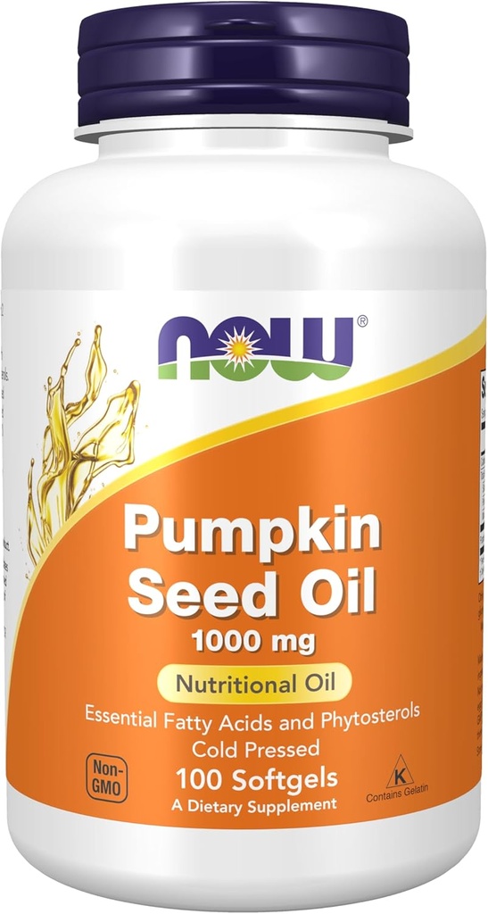 NOW Συμπληρώματα, Pumpkin Seed Oil 1000 mg με Απαραίτητα Λιπαρά Οξέα και Φυτοστερόλες, Ψυχρό Πατημένο, 100 Softgels