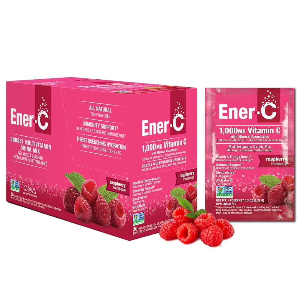 Ener-C Multivitamin Drink Mix - Vitamin Packets for Water, Electrolytes Powder Packets, Vitamin Drink Mix, Hydration Liquid Mix, Immune Booster for Adults, Healthy Energy - Raspberry, 30 Count
