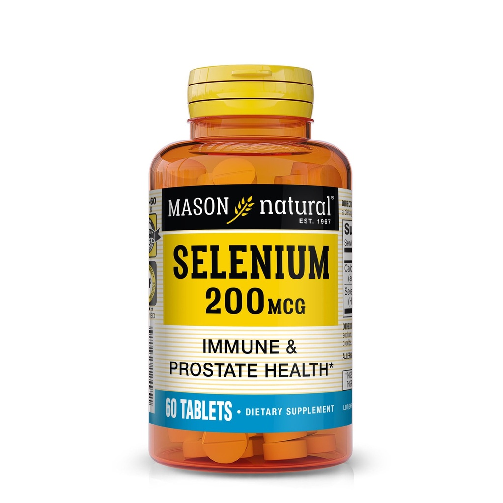 Mason Natural Selenium 200 mcg - Συμπλήρωμα αντιοξειδωτικών για την Ανοσολογική Υποστήριξη & Υγεία του προστάτη, Ουσιαστικό Ορυκτό Ίχνη, 60 δισκία