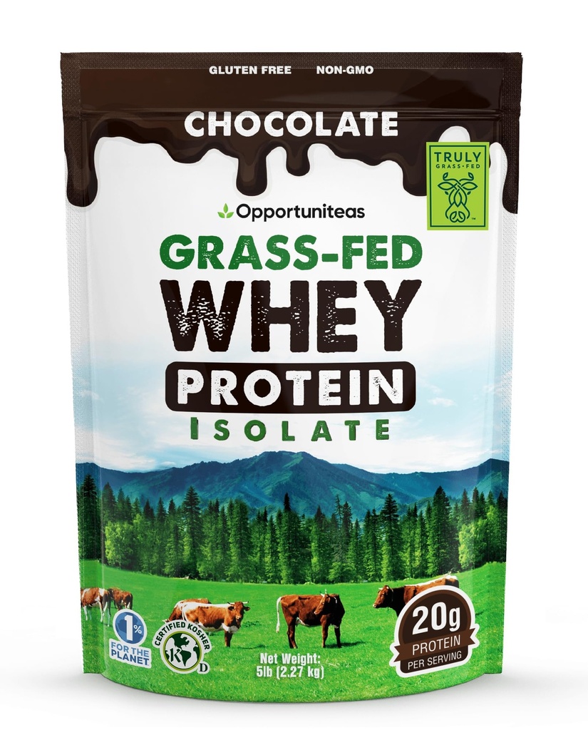 Opportunitas Grass Fed Chocolate Whey Protein Isolate Powder - 20g Protein Powder Χωρίς τεχνητά γλυκαντικά, ορμονών-ελεύθερος αγελάδες, μη GMO - 5lb