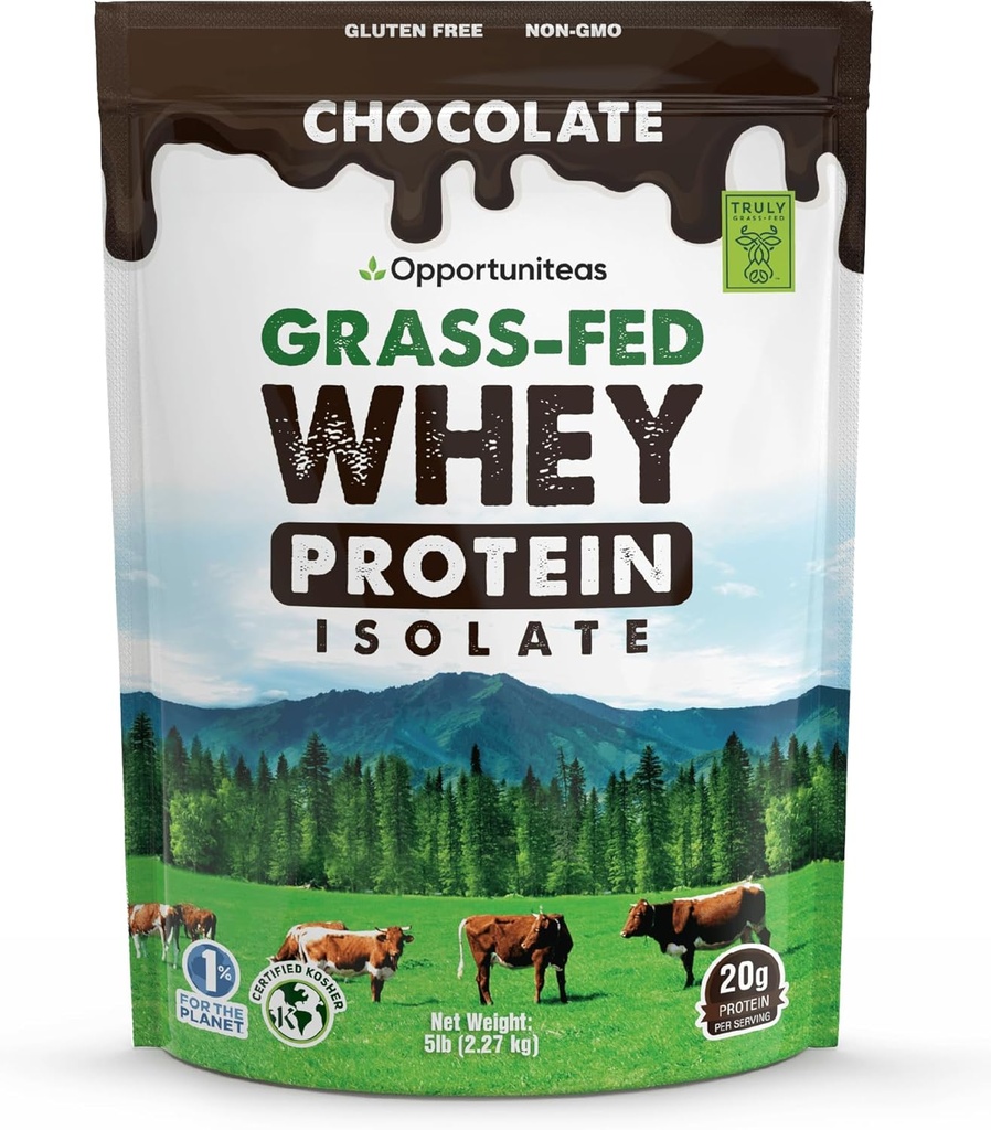 Opportunitas Grass Fed Chocolate Whey Protein Isolate Powder - 20g Protein Powder Χωρίς τεχνητά γλυκαντικά, ορμονών-ελεύθερος αγελάδες, μη GMO - 5lb