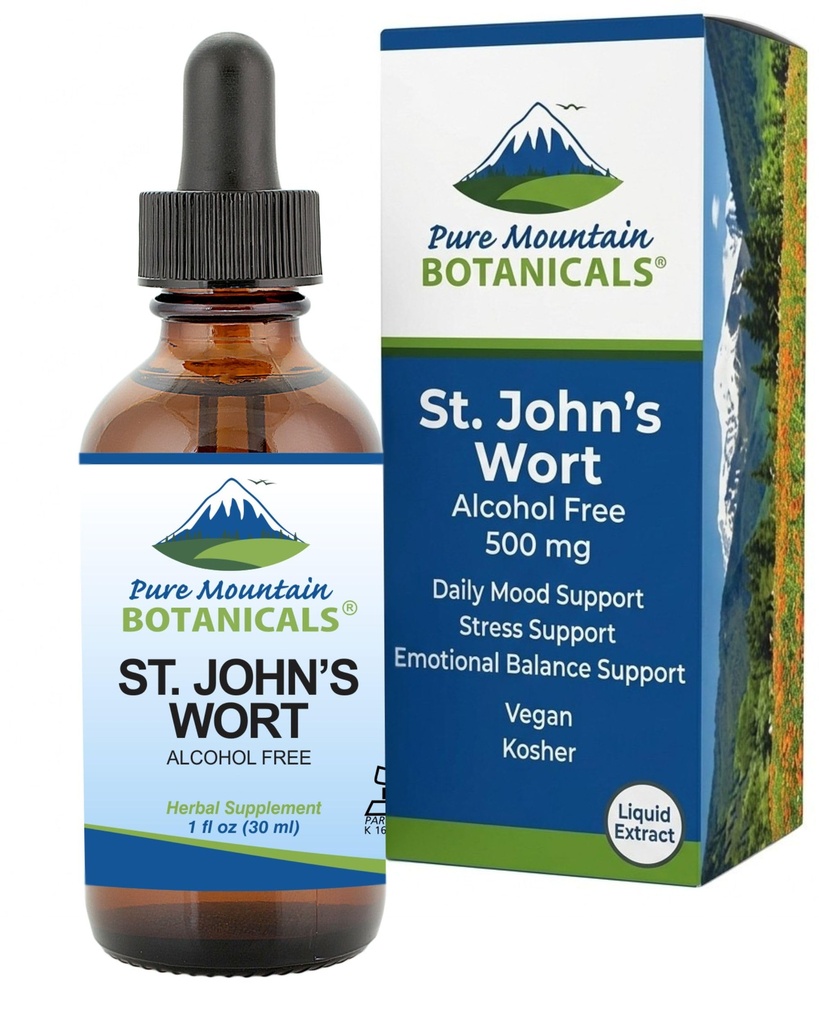 Pure Mountain Botanicals St Johns Wort Βάμμα – Kosher Liquid St. John’s Wort Alcohol-Free Extract 500mg Vegan συμπλήρωμα