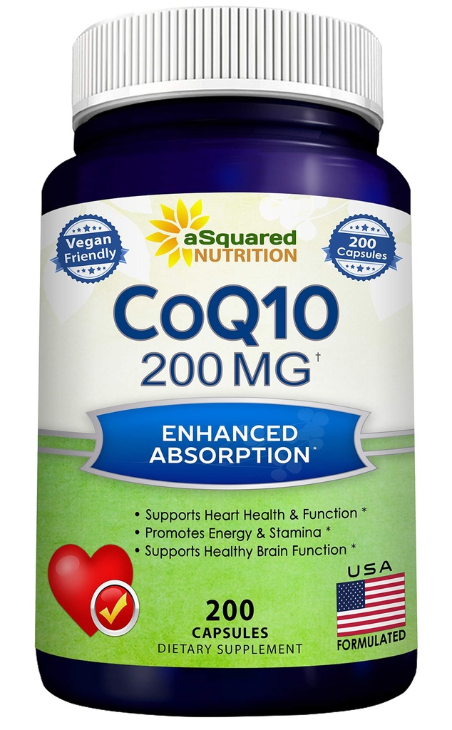aSquared Nutrition CoQ10 (200 κάψουλες και 200mg) - Υψηλή απορρόφηση Vegan CO Q-10 σκόνη - Ένζυμο Ubiquinone συμπληρώματα χάπια, Extra Antioxidant Coenzyme Q10 βιταμίνη, Coq 10 Alernative to Softgels
