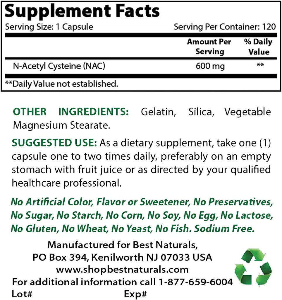 Best Naturals NAC 600 mg & Γλυκινικό μαγνήσιο 425 mg