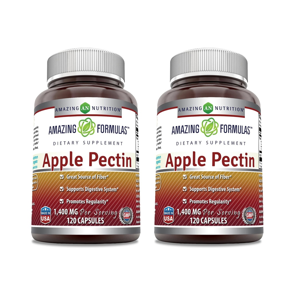 Amazing Formulas Apple Pectin 1400 Mg per Serving Supplement | Capsules | Non-GMO | Gluten-Free | Made in USA (2 Pack, 120 Count)