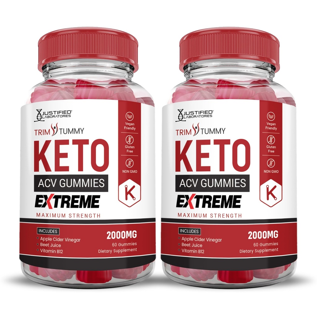 Justified Laboratories Trim Tummy Keto ACV Gummies Extreme (2000 mg) - 60 Count, Pack of 2 - Made with the Mother & Vitamin B12 - Non-GMO, Vegan, Gluten Free - 60 Servings
