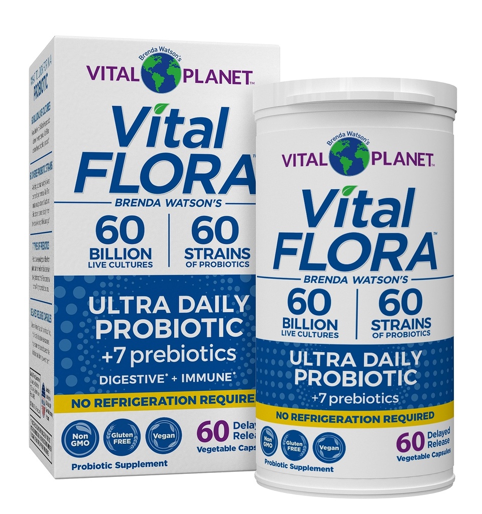 Vital Planet - Vital Flora Ultra Daily Probiotic 60 Billion CFU, 60 Diverse Strains, 7 Organic Prebiotics, Immune Support, Digestive Health Ράφι Σταθερά Προβιοτικά για γυναίκες και άνδρες 60 Κάψουλες