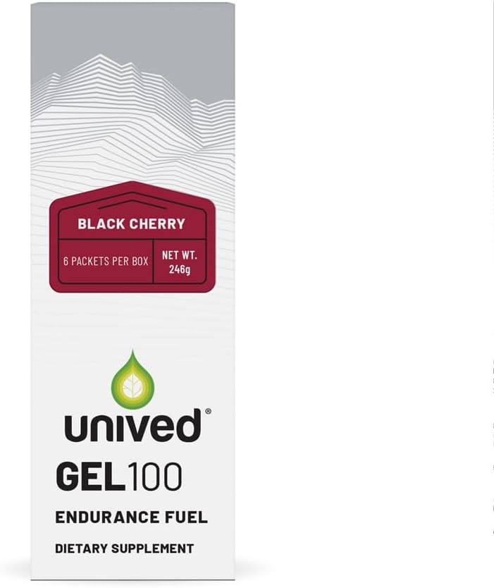 Unived Gel 100 - Vegan Energy Gel for Endurance Athletes Runners & Cyclists - 100kcal - Black Cherry - Συσκευασία των 6
