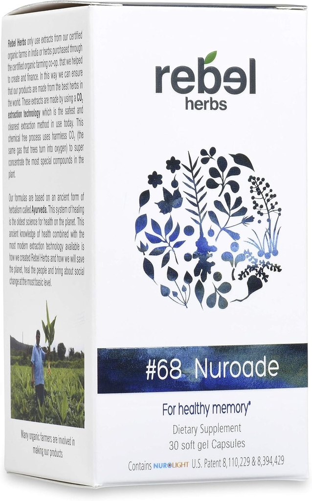 #68 Nuroade Κάψουλες Συμπλήρωμα εγκεφάλου Nootropics Booster - Ενισχύστε την εστίαση, ενισχύστε τη συγκέντρωση, βελτιώστε τη μνήμη & την σαφήνεια, βελτίωση του μυαλού, IQ βελτίωση με Bacopa και Celastrus