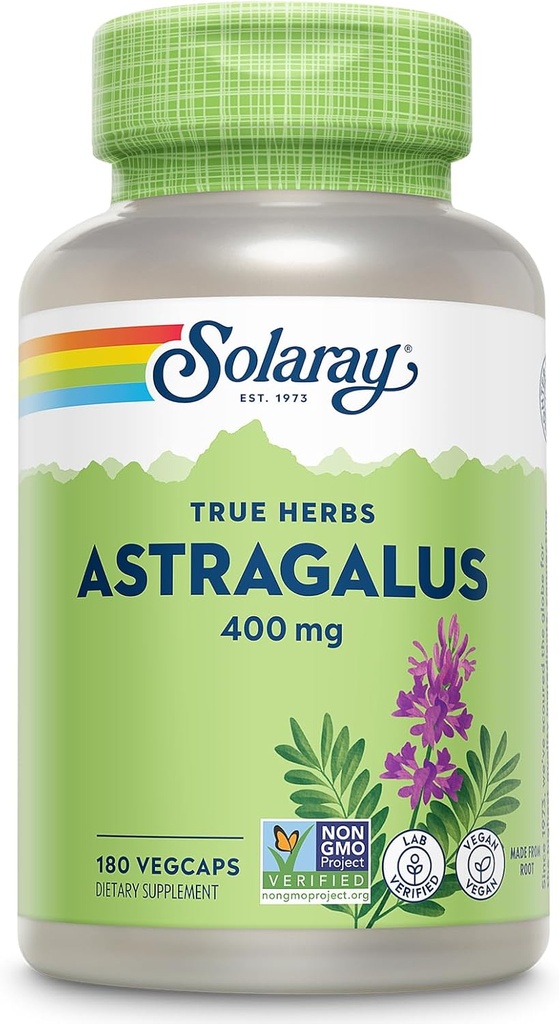 SOLARAY Astragalus Root 400mg – Παραδοσιακή βοτανική υποστήριξη - Μη ΓΤΟ, Vegan & Lab Επαληθευμένο - 180 Μερίδες, 180 VegCaps