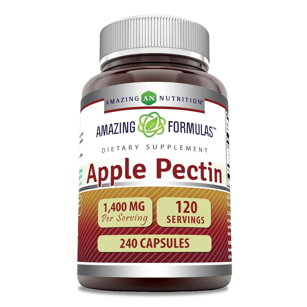 Amazing Formulas Apple Pectin 1400 Mg per Serving Supplement | Capsules | Non-GMO | Gluten-Free | Made in USA (1 Pack | 240 Capsules)