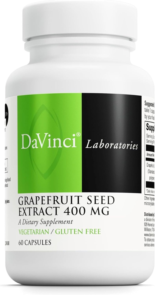 DAVINCI Labs Grapefruit Seed Extract 400 mg - Υποστηρίζει GI & Digestive Gut Health - Χωρίς γλουτένη, χορτοφαγικά - 60 κάψουλες (30-Day Supply)