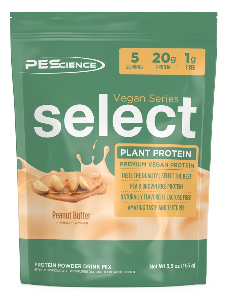 PEScience Select Vegan Protein Powder, Plant Based Protein Powder, Amazing Taste, Smooth Texture, Pea and Brown Rice Blend, Γαλακτοκομικά Χωρίς, Λακτόζη Χωρίς, Γλουτένη Χωρίς Φυστικοβούτυρο Απολαυστικό, 5 Μερίδες