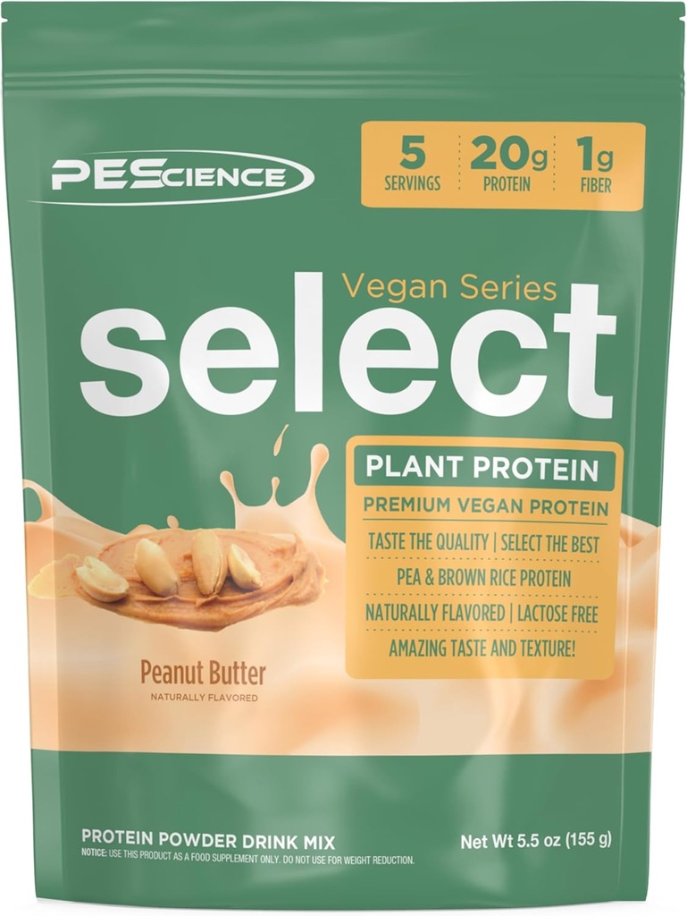 PEScience Select Vegan Protein Powder, Plant Based Protein Powder, Amazing Taste, Smooth Texture, Pea and Brown Rice Blend, Γαλακτοκομικά Χωρίς, Λακτόζη Χωρίς, Γλουτένη Χωρίς Φυστικοβούτυρο Απολαυστικό, 5 Μερίδες