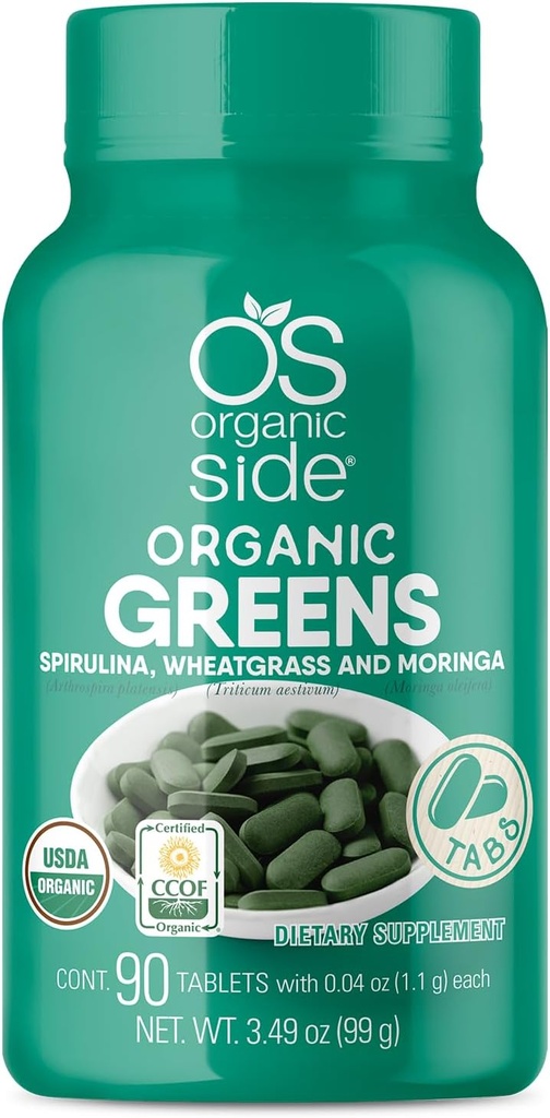 Organic Greens (Spirulina, Wheatgrass & Moringa) 90 δισκία - Πλούσια σε Βιταμίνες και Ορυκτά - Super Greens 1100 mg - Πιστοποιημένα USDA - Μη ΓΤΟ - Vegan