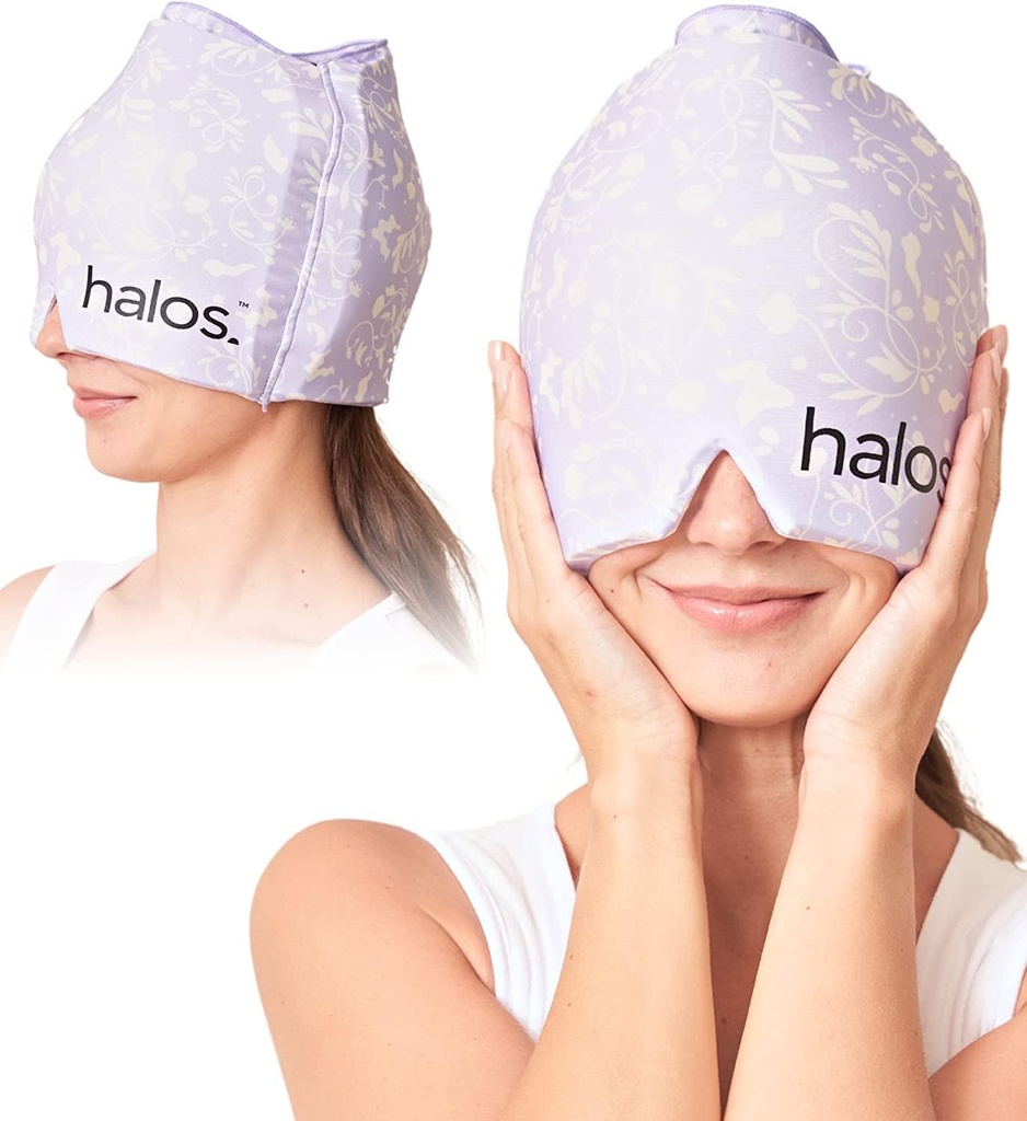 MyHalos® Migraine Relief Cap, 30% Thicker, 2X More Ψύξη Gel, Μένει πιο κρύο για μεγαλύτερη διάρκεια, Φόρμα συναρμολόγησης Καπέλο πάγου, Ice Pack Head Wrap Relief, Ένταση Κεφαλαλγία Relief Cap (Violet)
