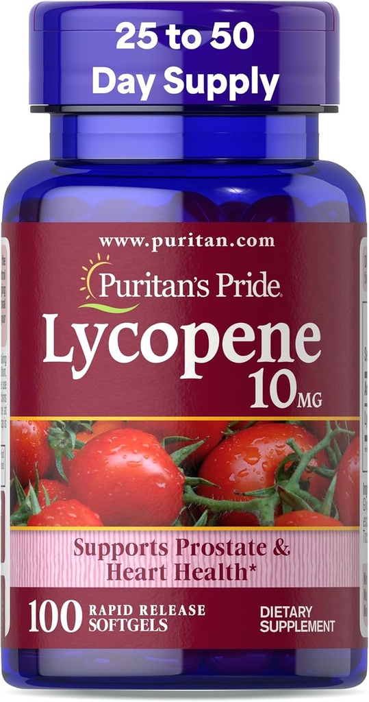 Puritan's Pride Premium Lycope 10mg, Συμπλήρωμα διατροφής για Prostate, Antioxidant, Heart Health, και συνολική υποστήριξη υγείας, 100 Rapid Release Softgels