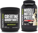 NutraBio Creatine Monohydrate, Unflavored, (150 g) και μυική Matrix Protein Powder, (Vanilla) συμπλήρωμα Bundle – μυϊκή ενέργεια, μέγιστη ανάπτυξη, ανάκτηση, και δύναμη