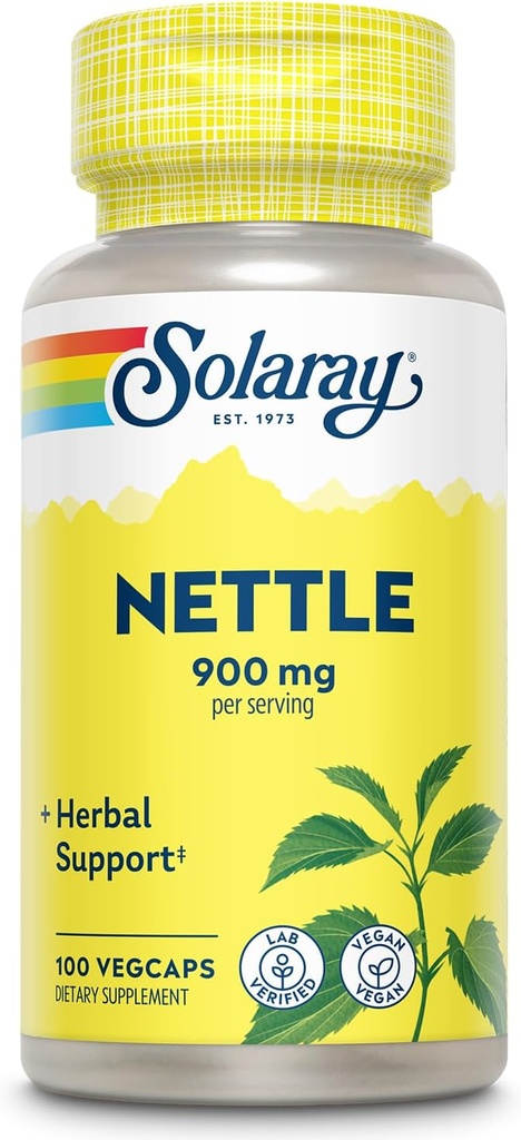 SOLARAY Nestle 900 mg - Βιολογικό συμπλήρωμα φύλλων Nettle - Νεφροί, ούρα και υποστήριξη του προστάτη - Παραδοσιακή Χρήση για Αλλεργική Ανταπόκριση και Αναπνευστική Ευεξία - Vegan - 50 Υπηρεσίες, 100 VegCaps