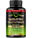 Bariatric Multivitamin - 45 mg Iron Supplements - Made in USA - for Women & Men - All-in-One, 21 Essential Vitamins - Gastric Sleeve Support - Free of Sugar, Gluten & Soy - 90 Capsules, Once Daily
