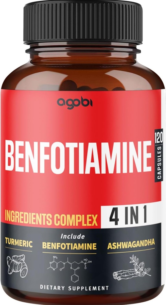 agobi 4in1 Benfotiamine Supplement - 2 Μήνες για Digestion, Energy Production & Immune - Plus Turmeric Curcumin Root, Ashwagandha Root & Organic Gymnema Sylvestre - 120 Κάψουλες