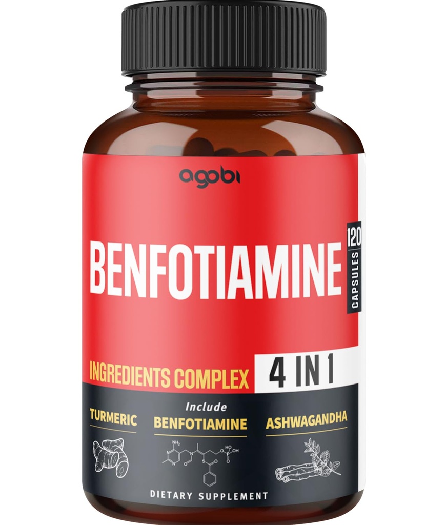 agobi 4in1 Benfotiamine Supplement - 2 Μήνες για Digestion, Energy Production & Immune - Plus Turmeric Curcumin Root, Ashwagandha Root & Organic Gymnema Sylvestre - 120 Κάψουλες