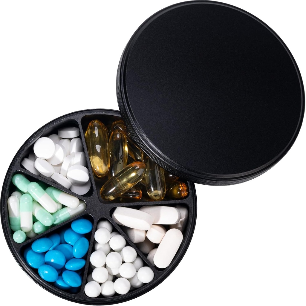 Διοργανωτής χαπιών με 6 διαμερίσματα - Heavy Duty Metal Daily Pill Case, Big Pill Container Holder, Αδιάβροχη φαρμακευτική συσκευασία χάπια για την ιατρική συμπλήρωμα βιταμίνης Fish Oils, 0,38lb, Μαύρο