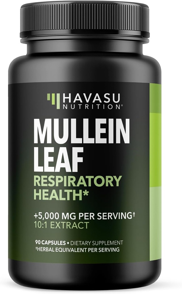 Mullein Leaf Κάψουλες για την αναπνευστική υγεία - 5000mg Extract 10:1 για την υποστήριξη των πνευμόνων και την ανοσοποιητική λειτουργία - 90 Count - Vegan, μη ΓΤΟ κάψουλες - συμπλήρωμα βοτάνων για την καθημερινή ευεξία - 3 μήνες προσφοράς