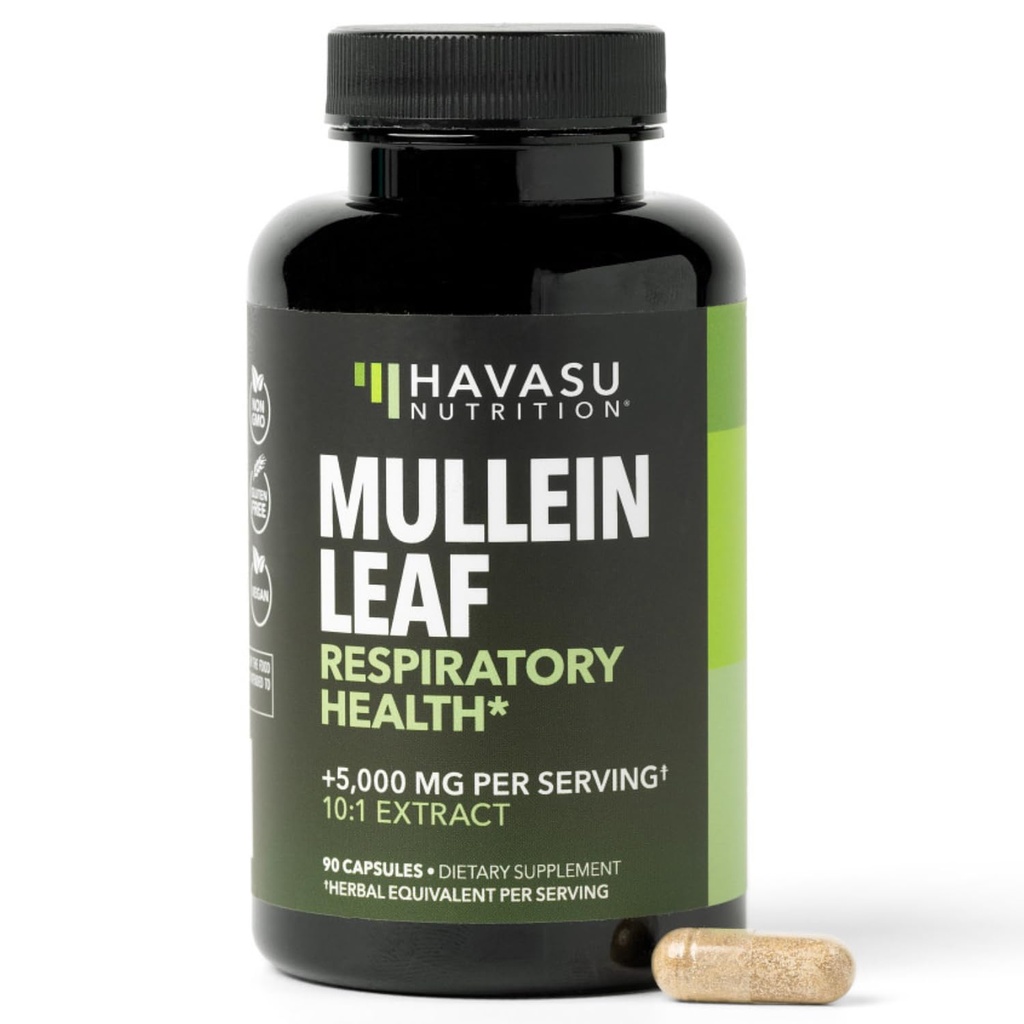 Mullein Leaf Κάψουλες για την αναπνευστική υγεία - 5000mg Extract 10:1 για την υποστήριξη των πνευμόνων και την ανοσοποιητική λειτουργία - 90 Count - Vegan, μη ΓΤΟ κάψουλες - συμπλήρωμα βοτάνων για την καθημερινή ευεξία - 3 μήνες προσφοράς