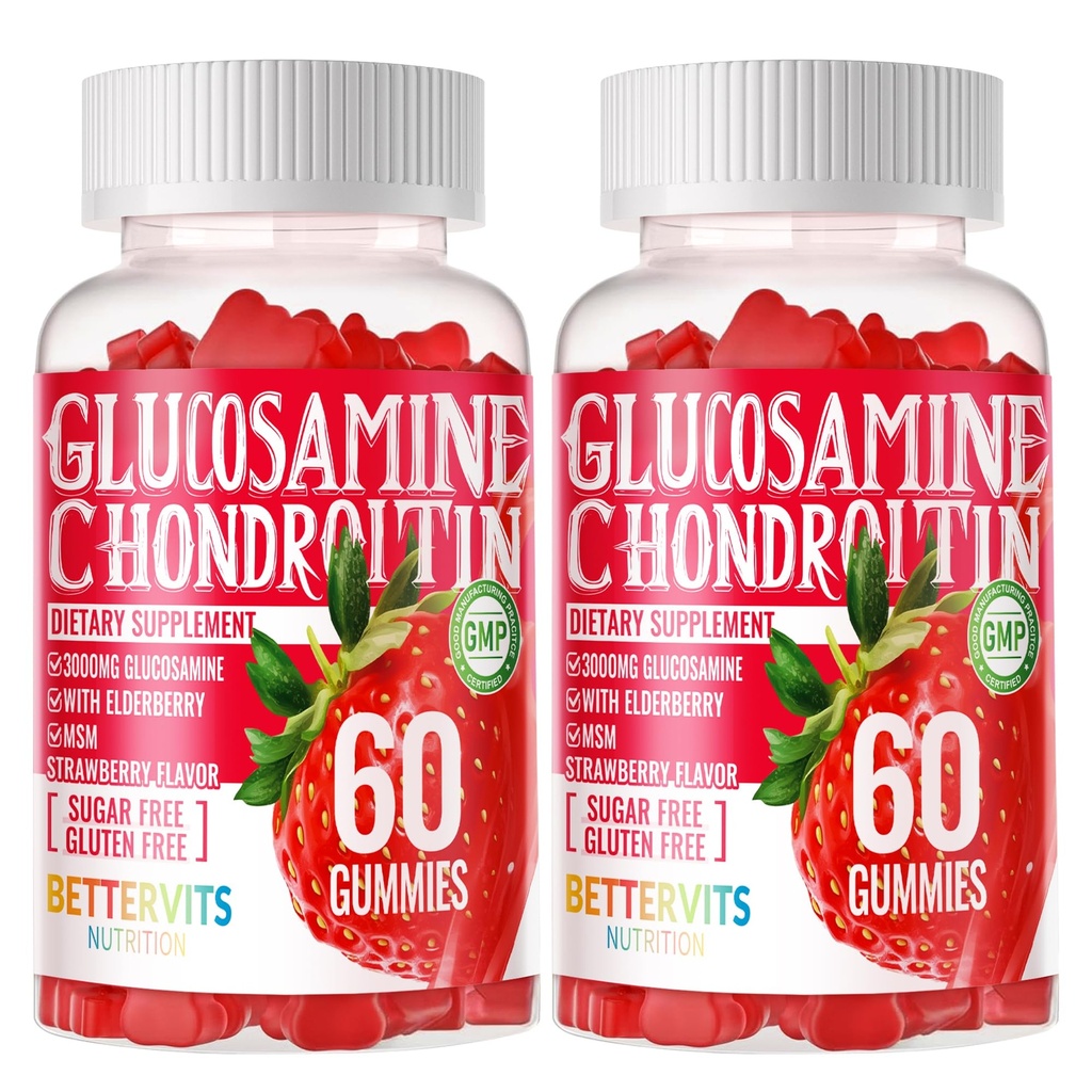 Γλυκοσαμίνη Chondroitin Gummies με MSM & Elderberry Extra Strength - Κοινή Υποστήριξη, Αντιοξειδωτικό Ανοσοποιητικό Συμπλήρωμα Υποστήριξης για Ενήλικες, Άνδρες και Γυναίκες. 120 Γκάμιες φράουλας